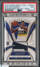 Zion Williamson 2019-20 Immaculate Rookie Jerseys Gold #RR-ZWL #/10 PSA 9
