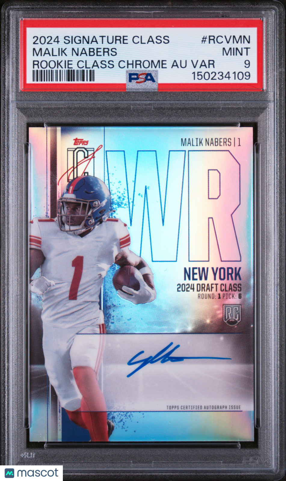 Malik Nabers 2024 Topps Signature Class Rookie Chrome Auto Variation RCVMN PSA 9