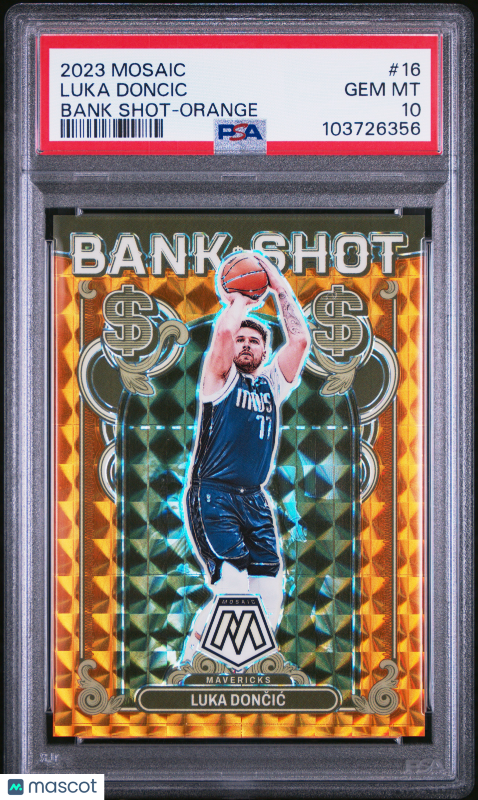 Luka Doncic 2023 Panini Mosaic Bank Shot Orange #16 /49 PSA 10