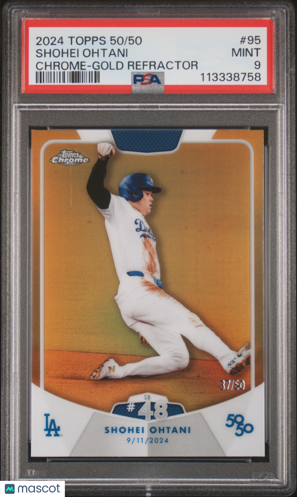 Shohei Ohtani 2024 Topps 50/50 Shohei Ohtani Chrome Gold Refractor #95 /50 PSA 9
