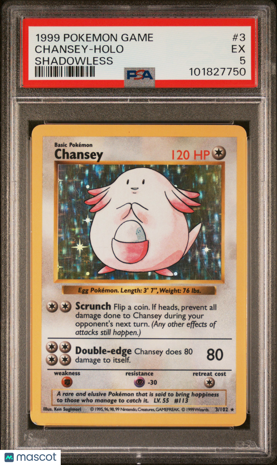 Chansey 1999 Pokemon Game #3 Shadowless Holo PSA 5