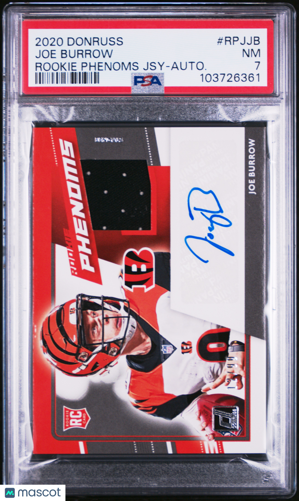 Joe Burrow 2020 Panini Donruss Rookie Phenoms Jersey Autograph #RPJ-JB /99 PSA 7