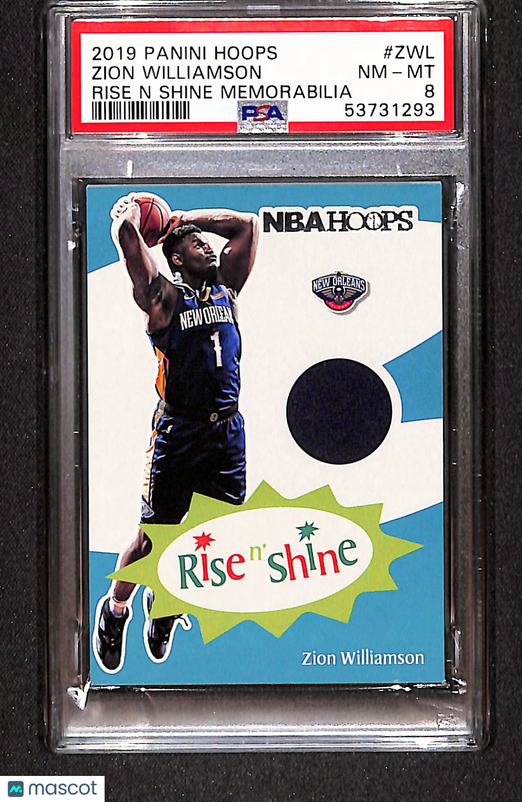 Zion Williamson 2019-20 Hoops Rise N Shine Memorabilia #RS-ZWL PSA 8