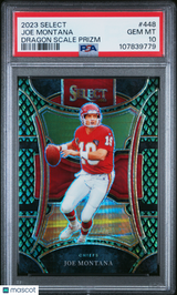 Joe Montana 2023 Panini Select Dragon Scale Prizm #448 26/70 PSA 10
