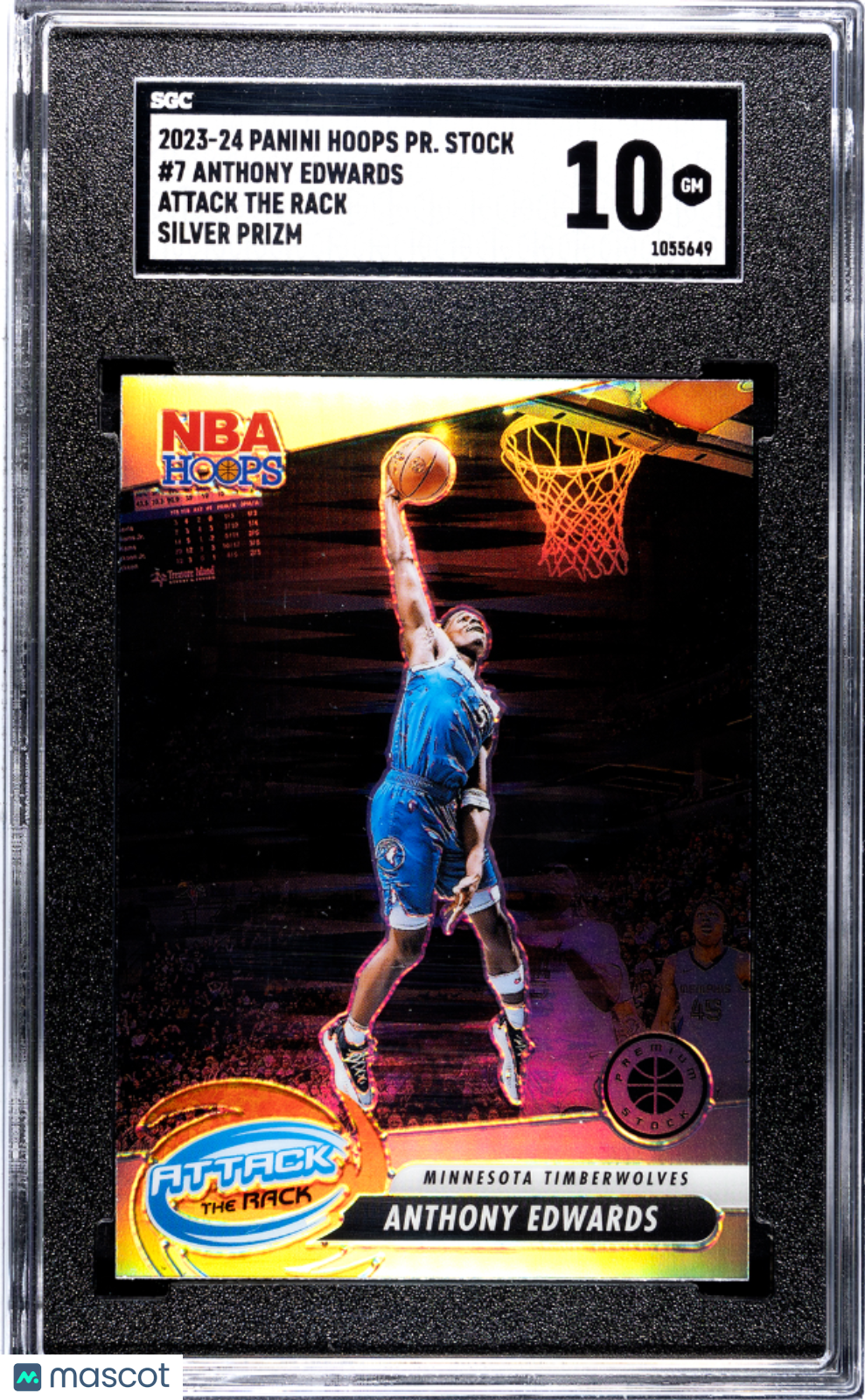 Anthony Edwards 2023 Hoops Premium Stock Attack The Rack Silver Prizm #7 SGC 10
