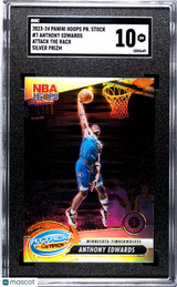 Anthony Edwards 2023 Hoops Premium Stock Attack The Rack Silver Prizm #7 SGC 10
