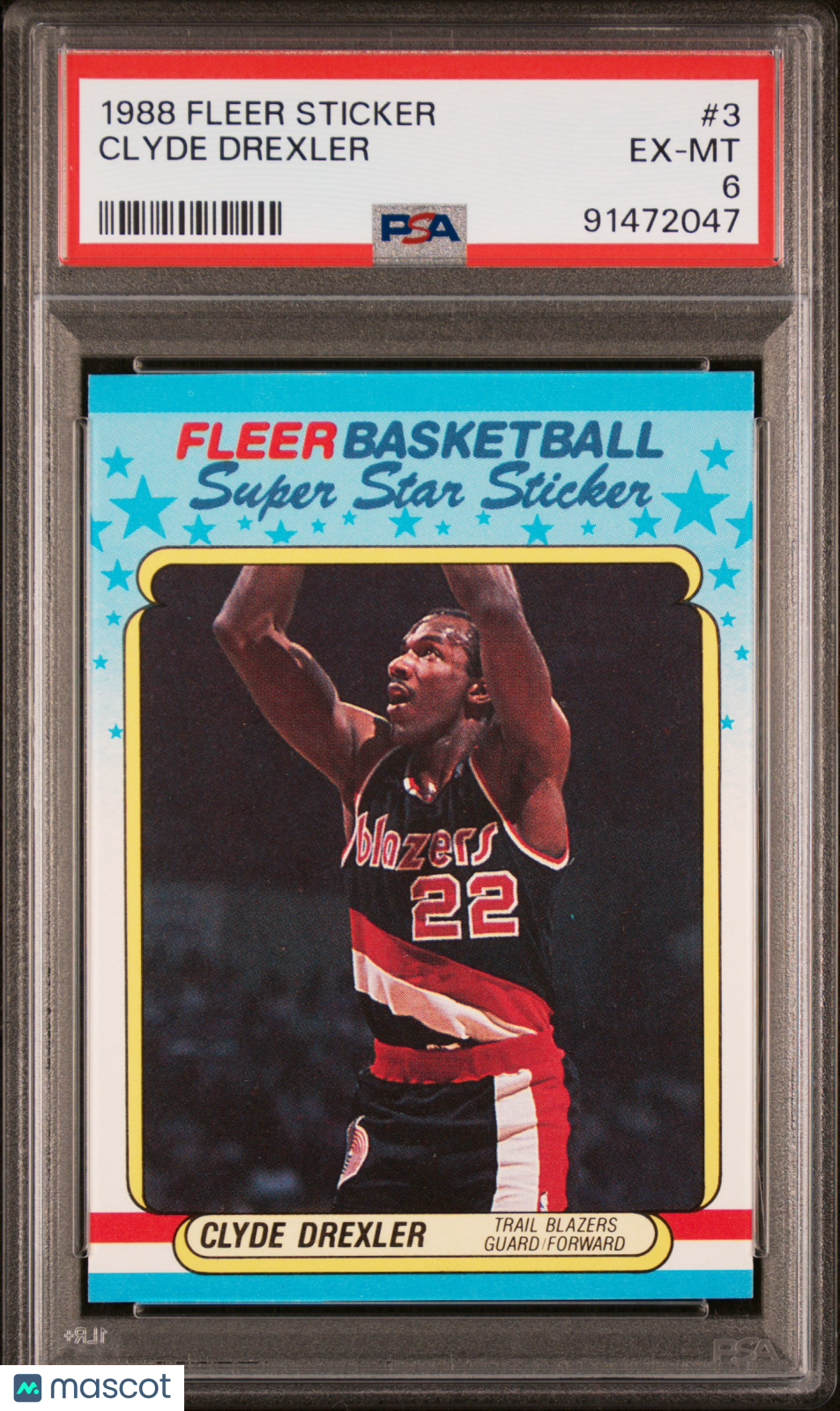 Clyde Drexler 1988 Fleer Sticker #3 PSA 6