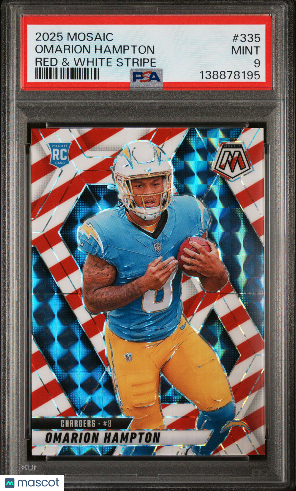 Omarion Hampton 2025 Panini Mosaic Red & White Stripe #335 PSA 9