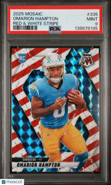 Omarion Hampton 2025 Panini Mosaic Red & White Stripe #335 PSA 9