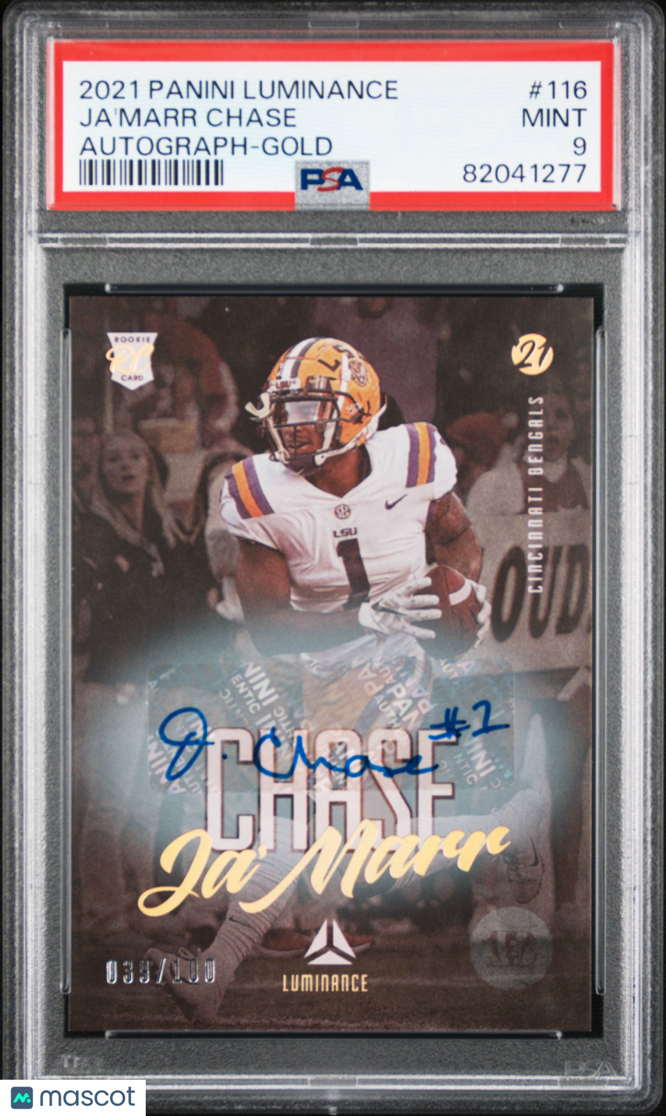 Ja'Marr Chase 2021 Panini Luminance Autographs Gold #116 #/100 PSA 9