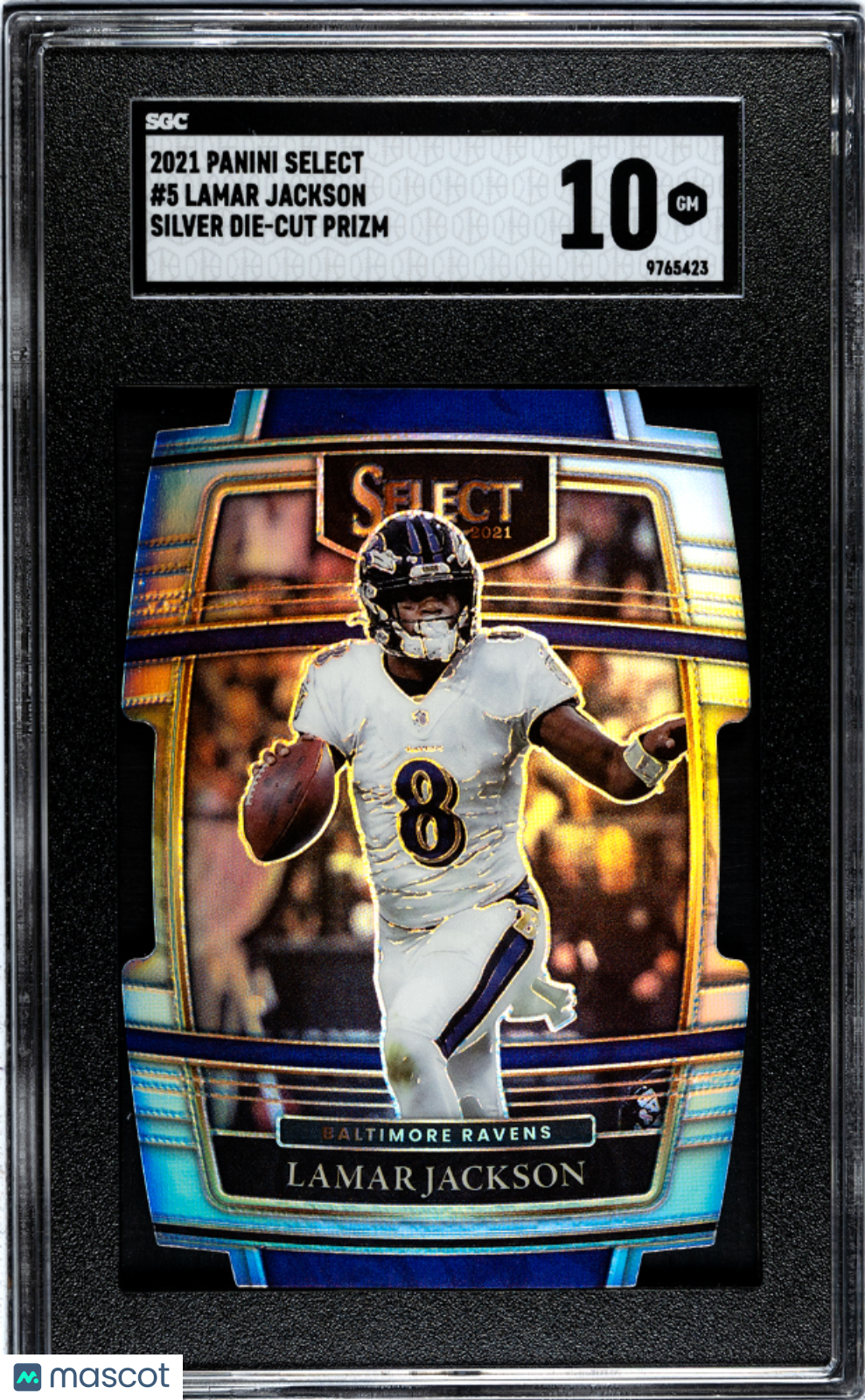 Lamar Jackson 2021 Panini Select Silver Die Cut Prizm #5 SGC 10
