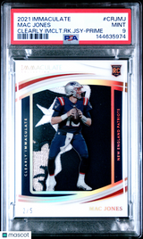 Mac Jones 2021 Clearly Immaculate Rookie Jerseys Prime #CRJ-MJ #/5 PSA 9