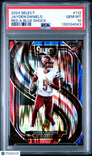 Load image into Gallery viewer, Jayden Daniels 2024 Panini Select Red &amp; Blue Shock #112 PSA 10
