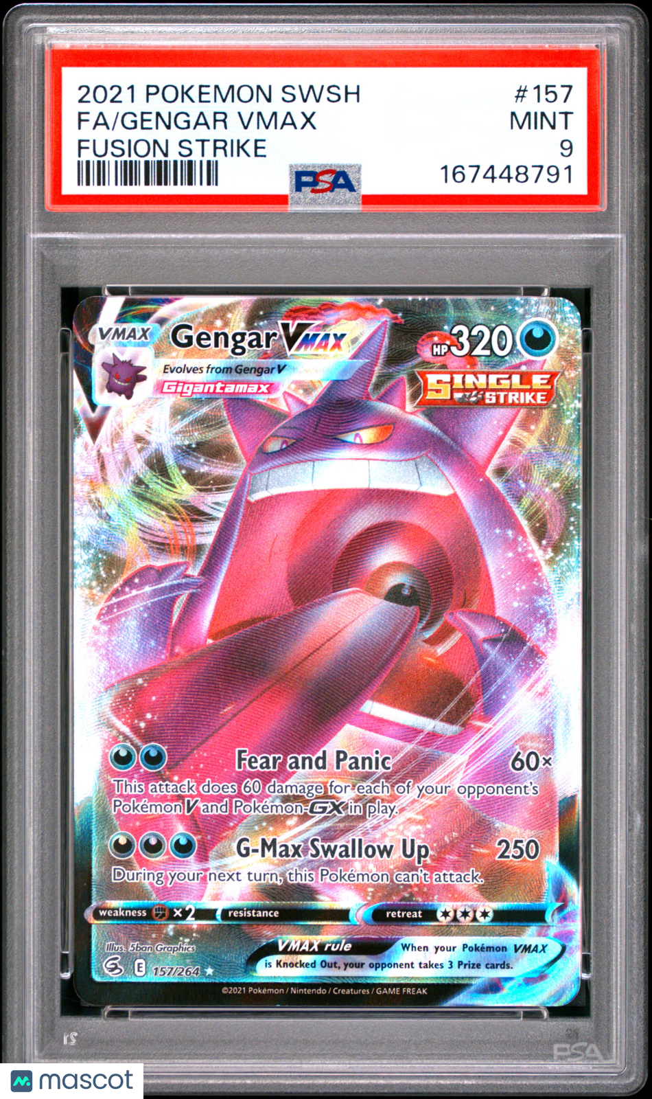 Gengar VMAX 2021 Pokemon Sword & Shield Fusion Strike #157 PSA 9