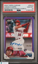 Logan O'Hoppe 2023 Topps Chrome Rookie Autographs Purple #RA-LO #/250 PSA 10