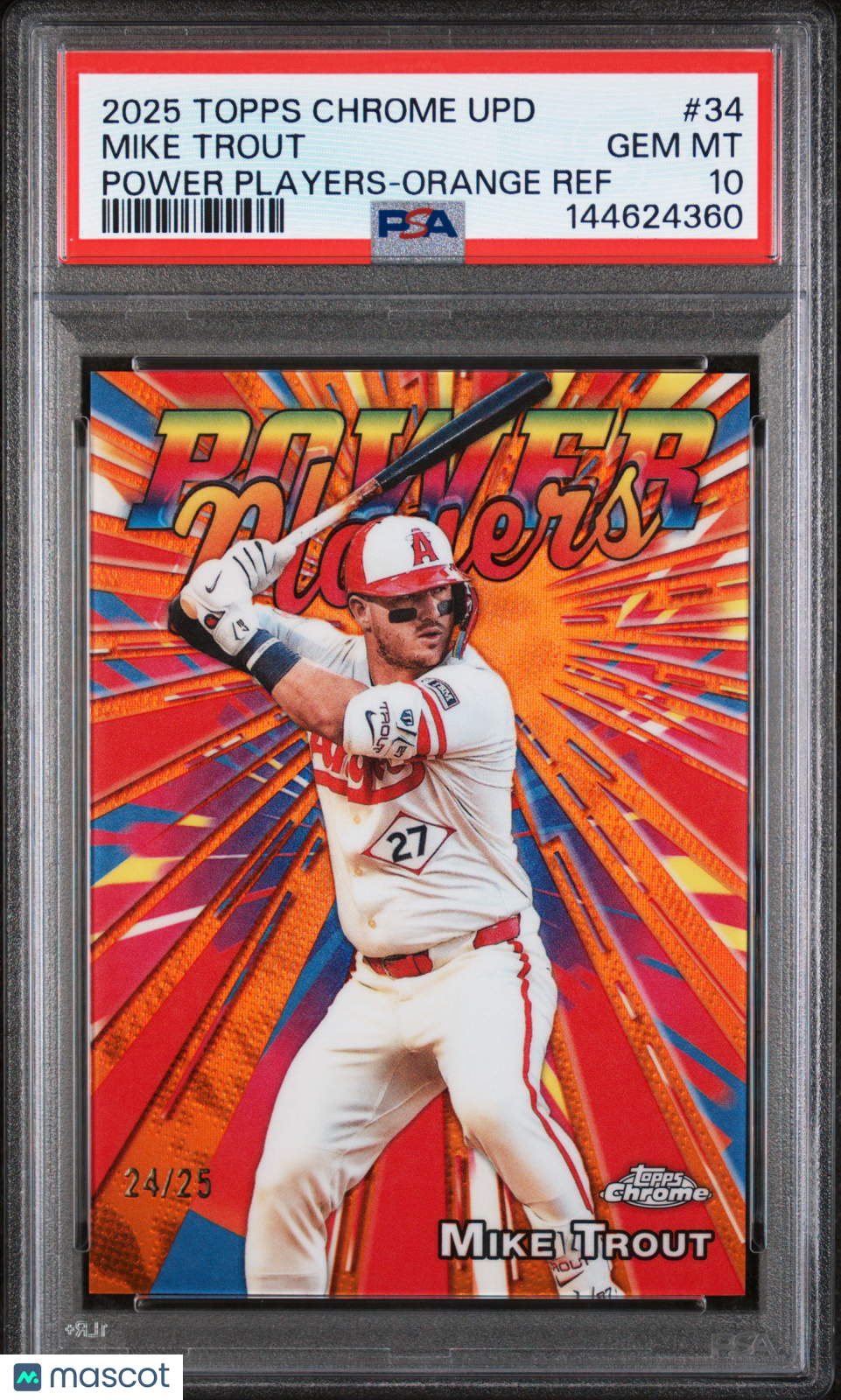 Mike Trout 2025 Topps Chrome Update Power Players Orange Ref #34 PSA 10