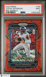 Justin Jefferson 2022 Panini Prizm Red Sparkle #190 PSA 9
