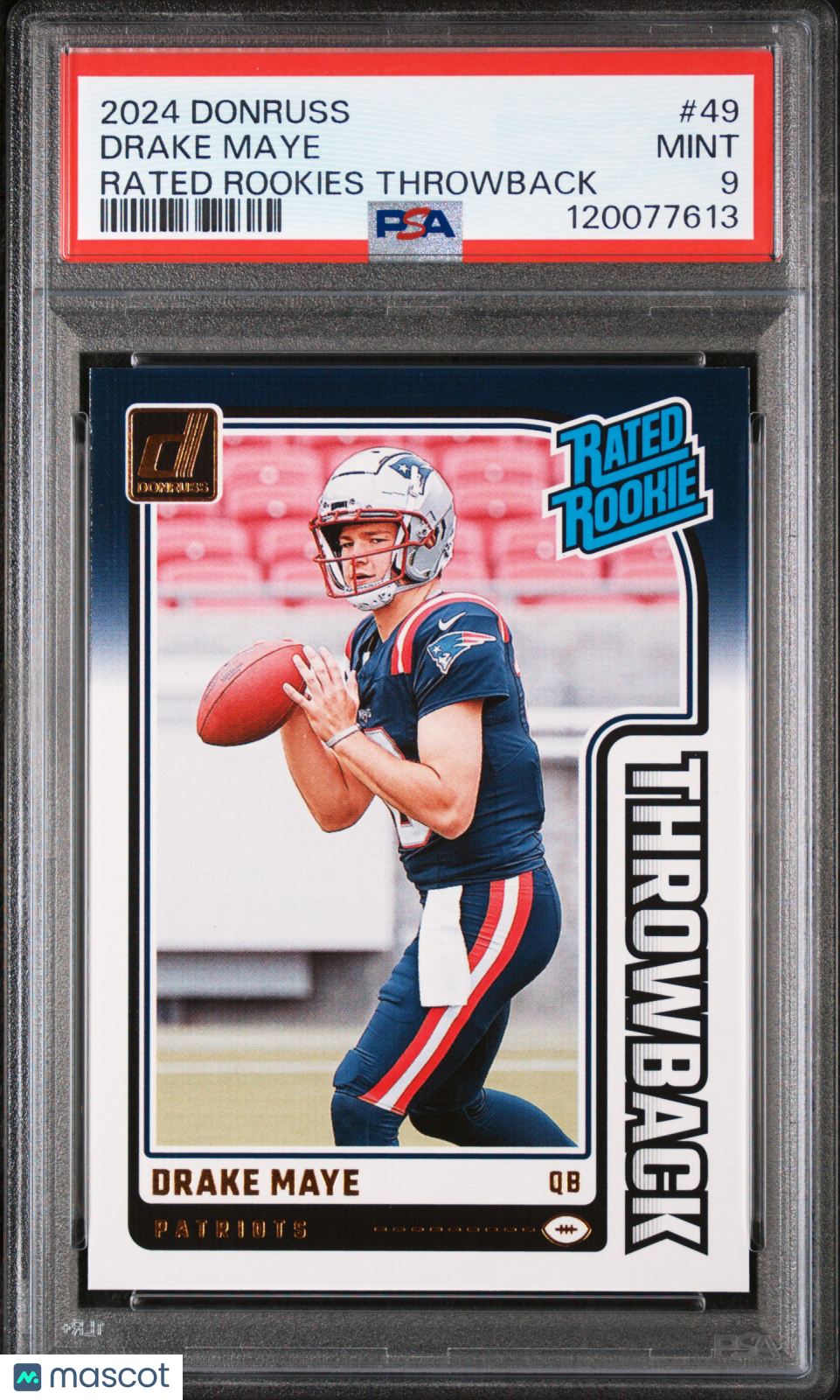 Drake Maye 2024 Panini Donruss Rated Rookies Throwback #49 PSA 9