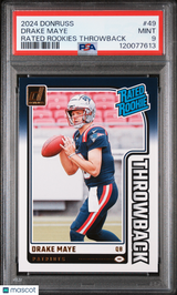 Drake Maye 2024 Panini Donruss Rated Rookies Throwback #49 PSA 9