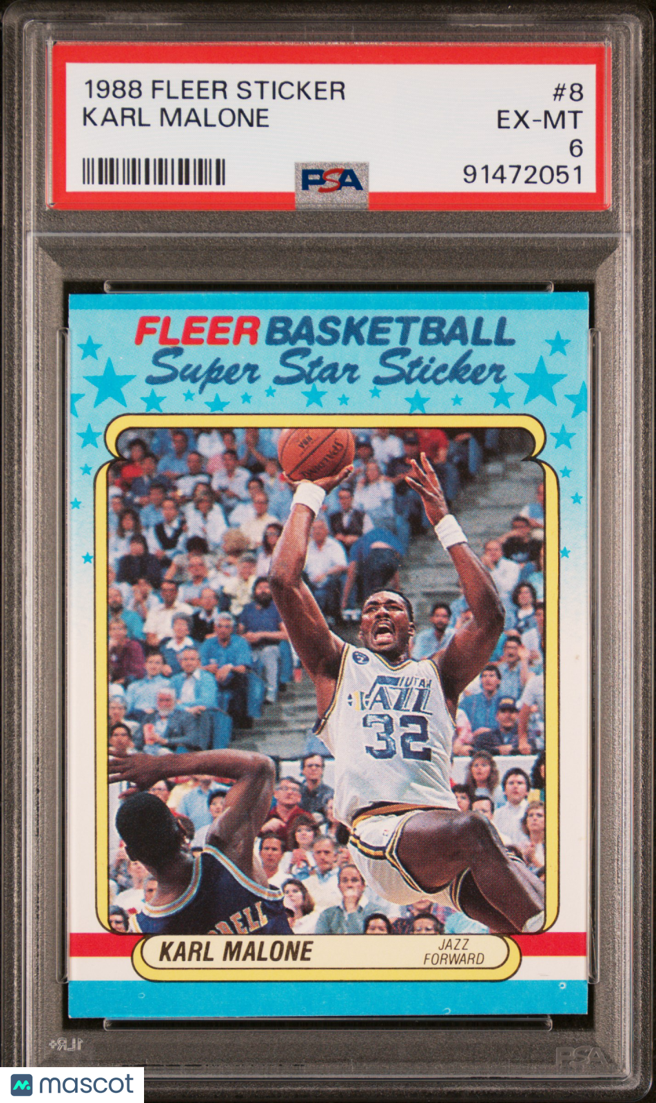 Karl Malone 1988 Fleer Sticker #8 PSA 6