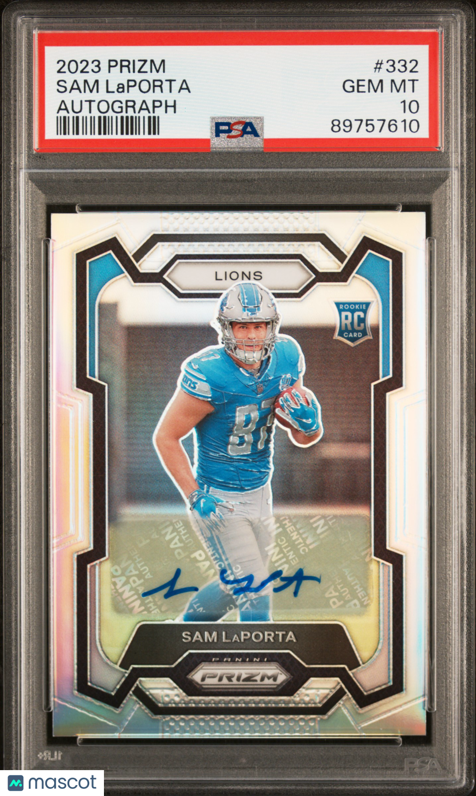 Sam LaPorta 2023 Panini Prizm Autographs Prizm Silver #332 PSA 10
