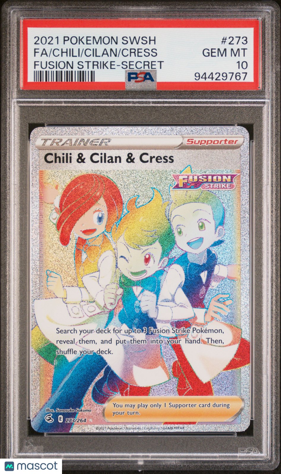 Cress Cilan Chili 2021 Pokemon Sword & Shield Fusion Strike #273 PSA 10