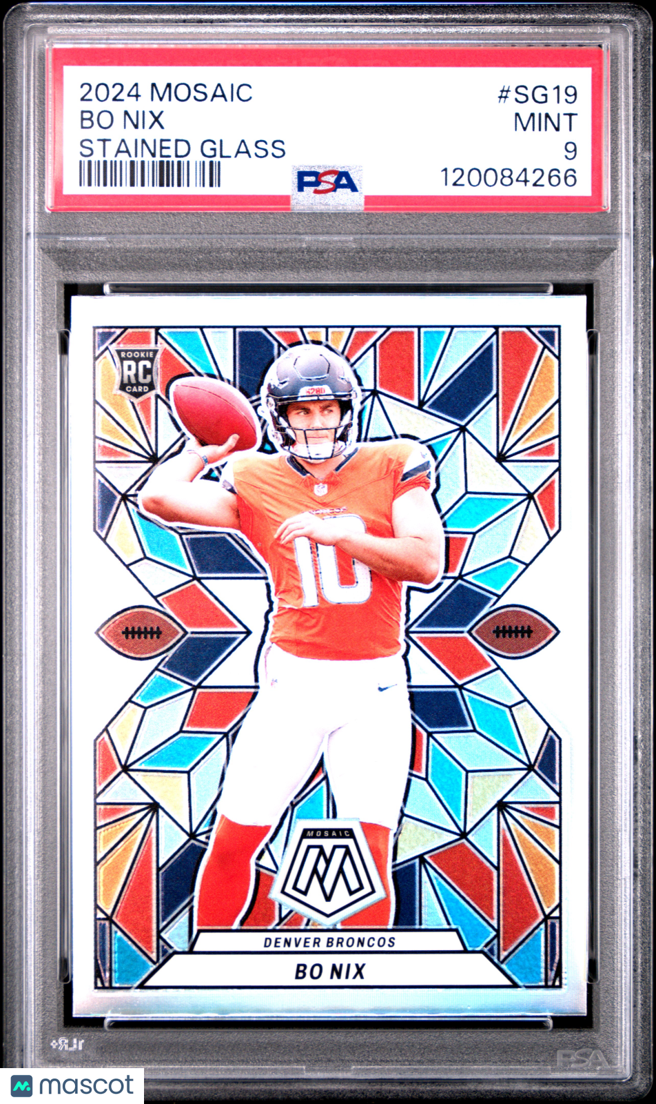 Bo Nix 2024 Panini Mosaic Stained Glass #SG-19 PSA 9