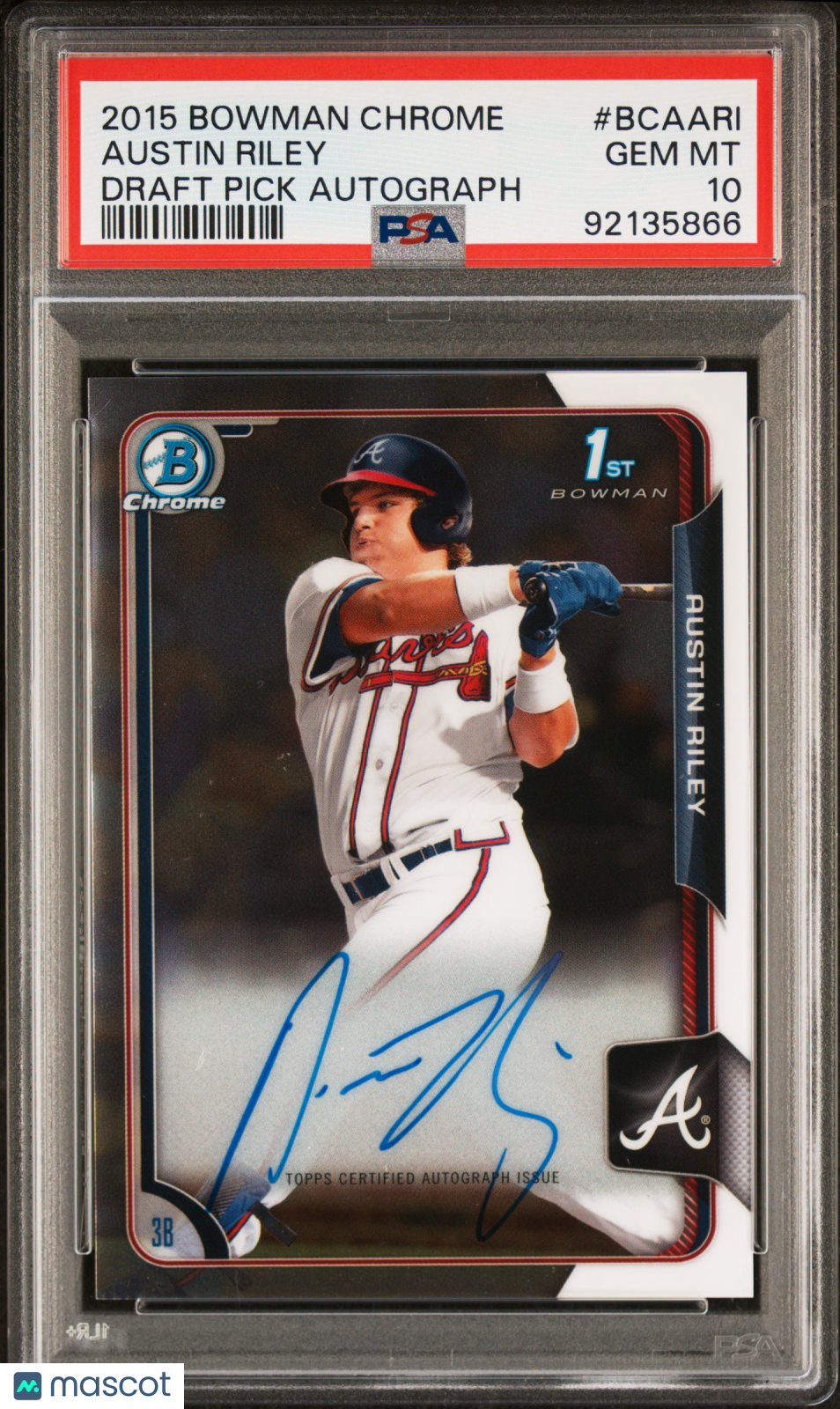 Austin Riley 2015 Bowman Chrome Draft Pick Autograph #BCAARI PSA 10