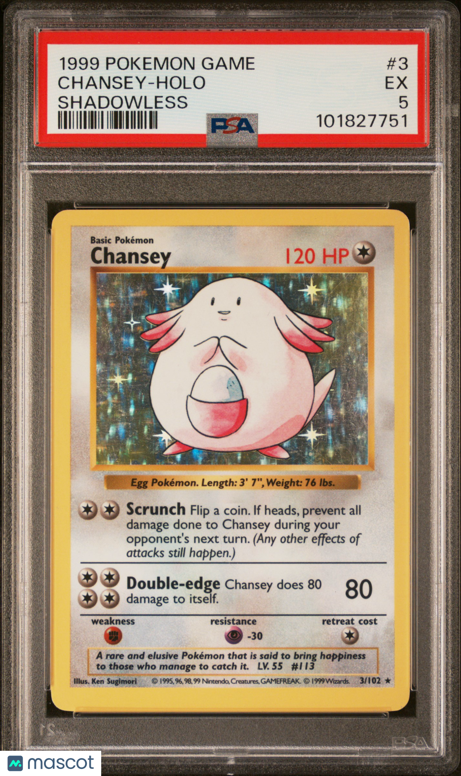 Chansey 1999 Pokemon Game #3 Shadowless Holo PSA 5