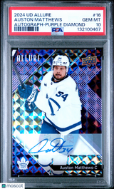 Auston Matthews 2024-25 Upper Deck Allure Auto Purple Diamond #16 #/10 PSA 10