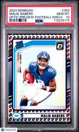 Malik Nabers 2024 Donruss Optic Rated Rookies Preview Football Emoji #383 PSA 10