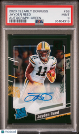 Jayden Reed 2023 Panini Clearly Donruss Autograph Green #68 18/25 PSA 9