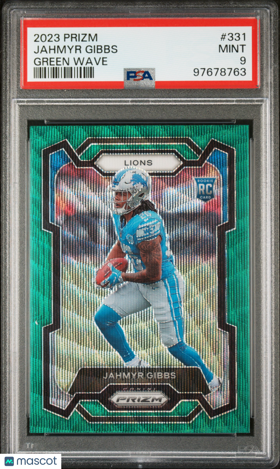 Jahmyr Gibbs 2023 Panini Prizm Green Wave #331 PSA 9