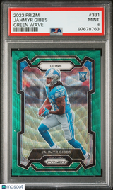 Jahmyr Gibbs 2023 Panini Prizm Green Wave #331 PSA 9