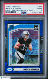 Brock Bowers 2024 Panini Donruss Optic Preview Blue Scope #394 PSA 9