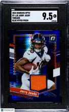 Load image into Gallery viewer, Jerry Jeudy 2023 Donruss Optic Threads Blue Hyper Prizm #DT-JJE SGC 9.5
