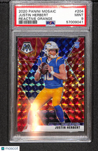 Load image into Gallery viewer, Justin Herbert 2020 Panini Mosaic Prizm Reactive Orange #204 PSA 9
