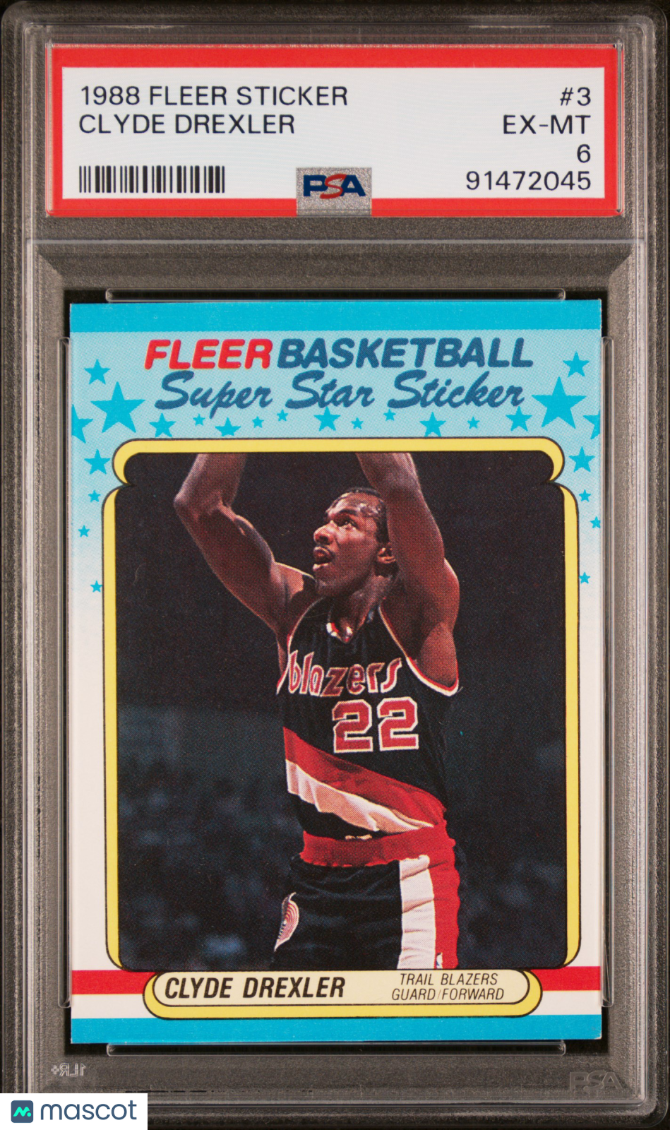 Clyde Drexler 1988 Fleer Sticker #3 PSA 6