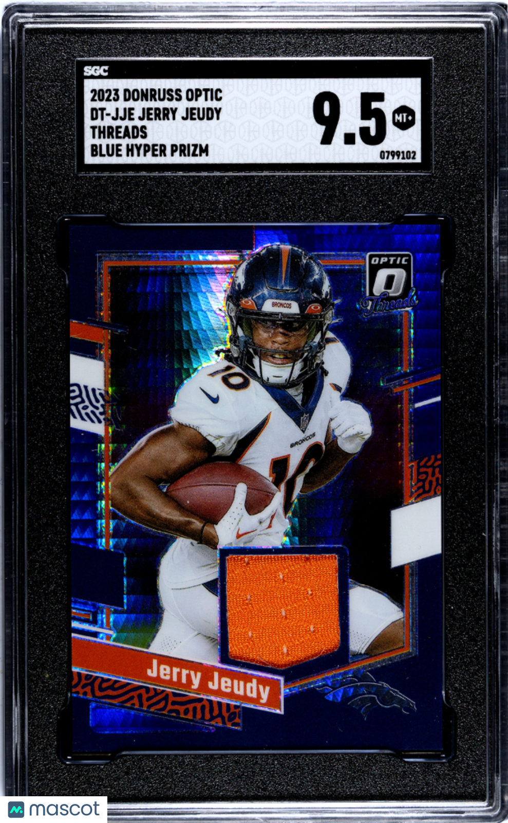 Jerry Jeudy 2023 Donruss Optic Threads Blue Hyper Prizm #DT-JJE SGC 9.5