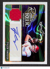 Tyler Shough 2025 Leaf Optichrome Rookie Relic Autographs Lava Green #RA-TS1 #/6