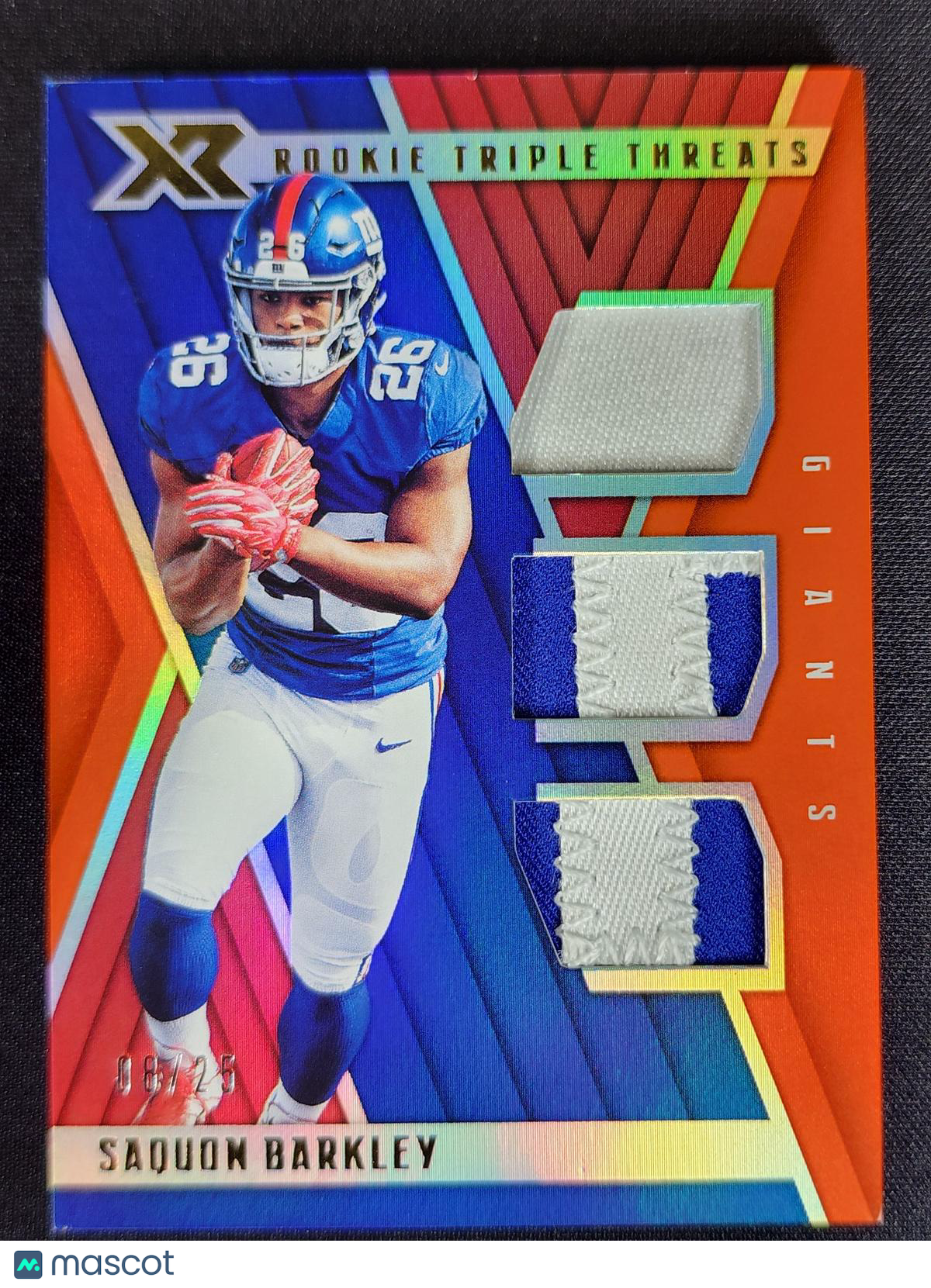 Saquon Barkley 2018 Panini XR Rookie Triple Threats Materials Orange #TTM-2