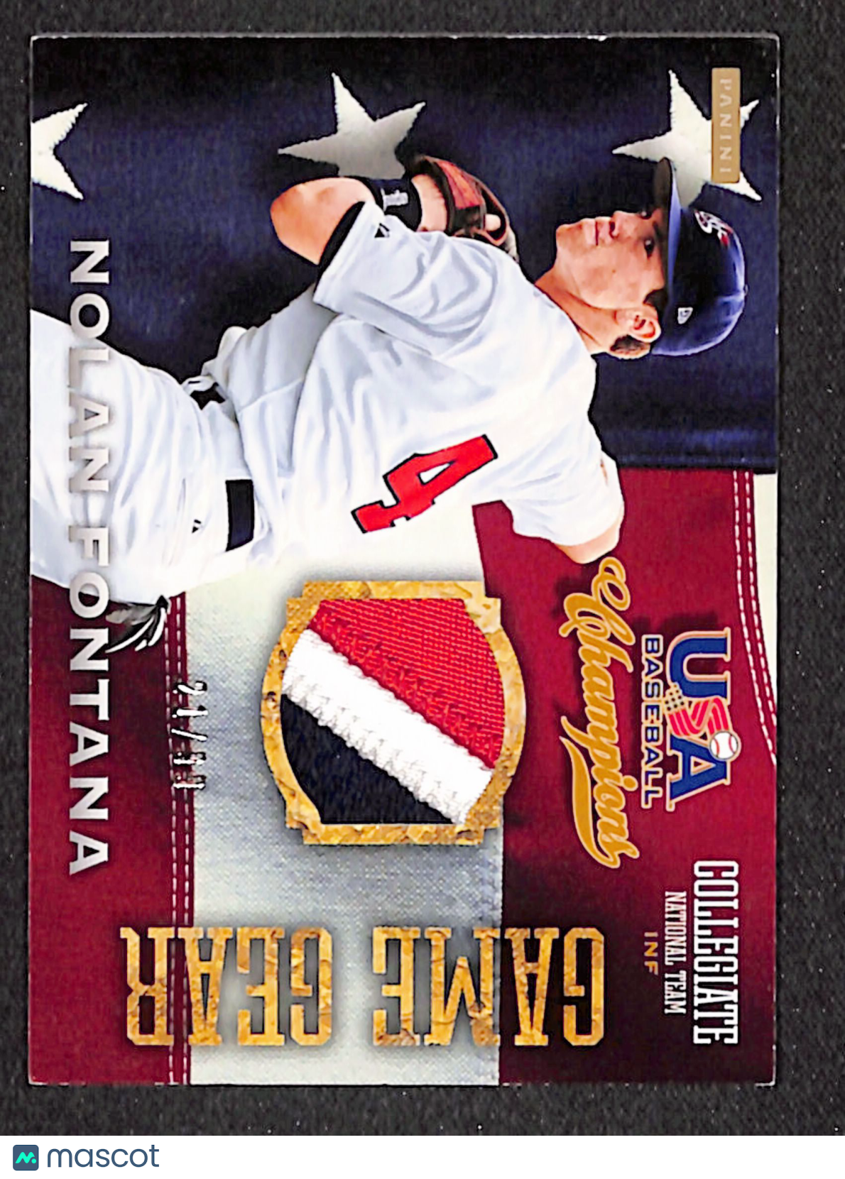 Nolan Fontana 2013 USA Baseball Champions Game Gear Jerseys #18 #/99