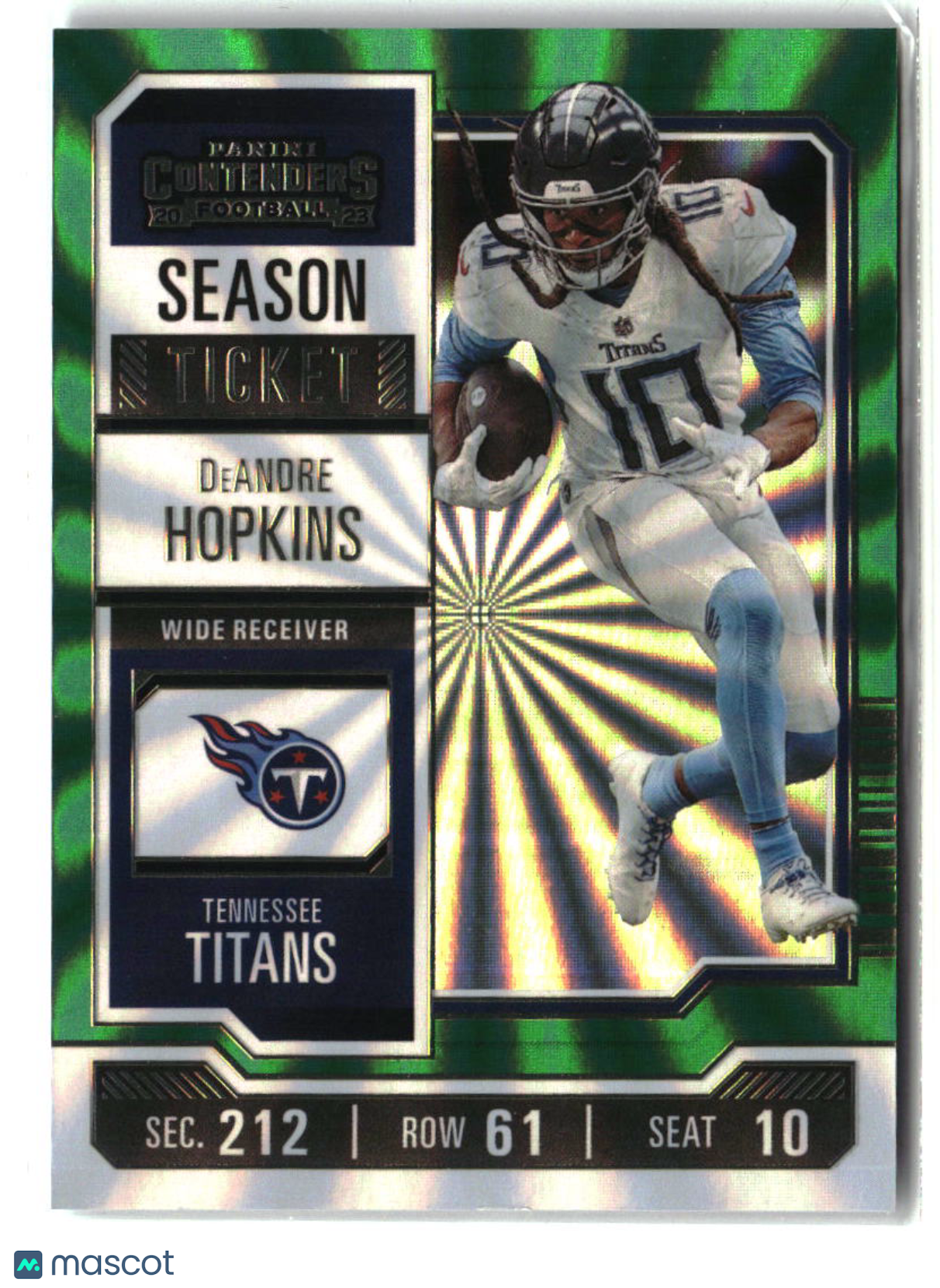 DeAndre Hopkins 2023 Panini Contenders Opening Kickoff (Green Laser) Ticket #95