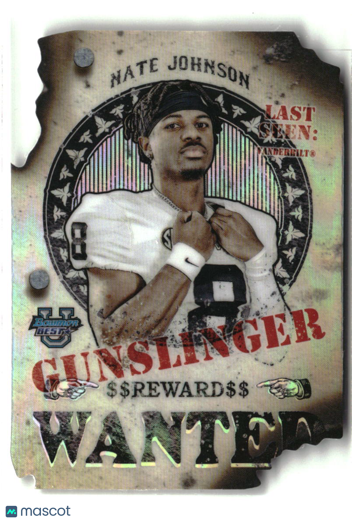 Nate Johnson 2024 Bowman University Best Gunslingers and Bandits Die Cut #GB-20