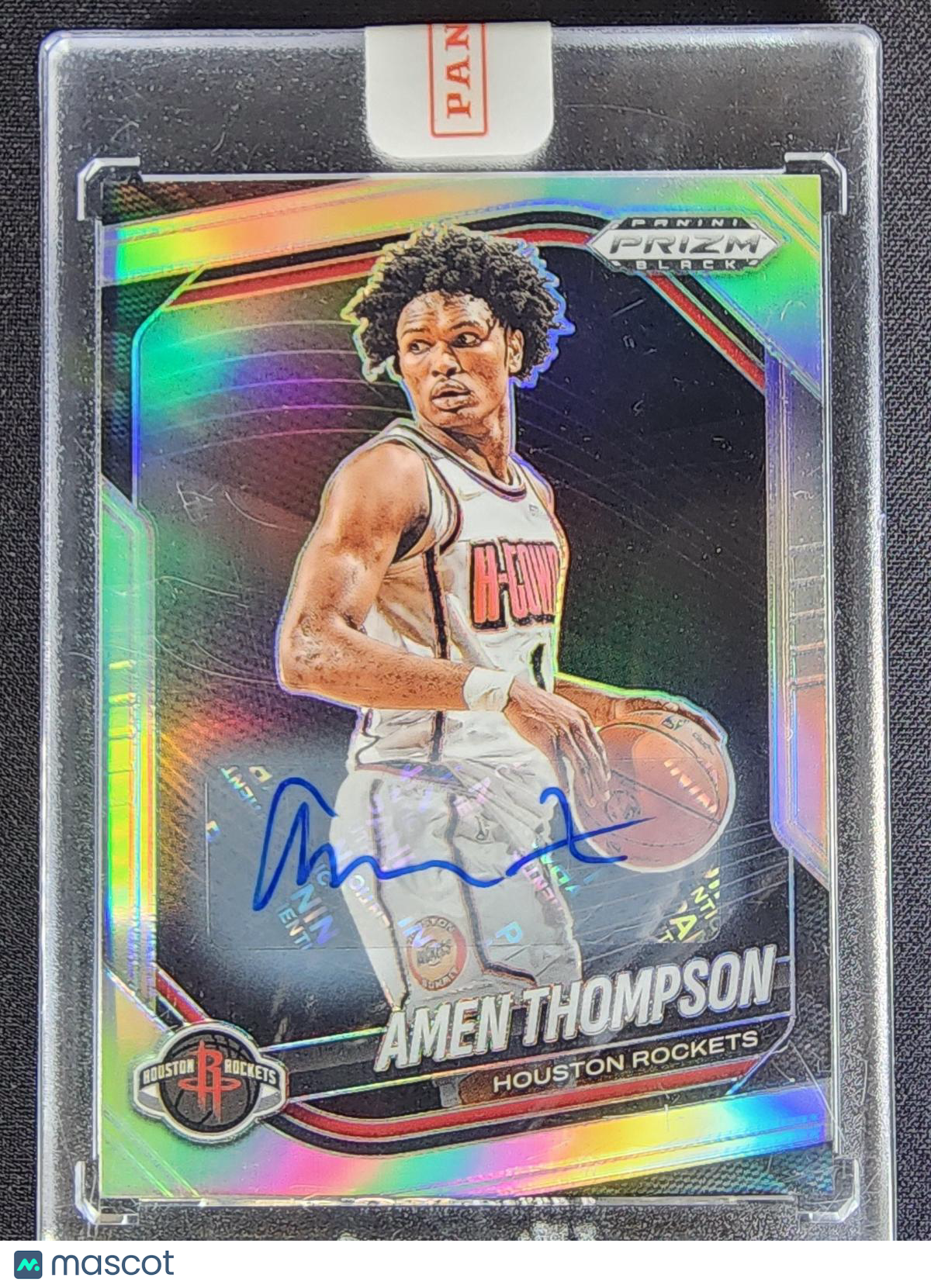 Amen Thompson 2024-25 Panini Prizm Black Base Autographs Silver Prizm #76