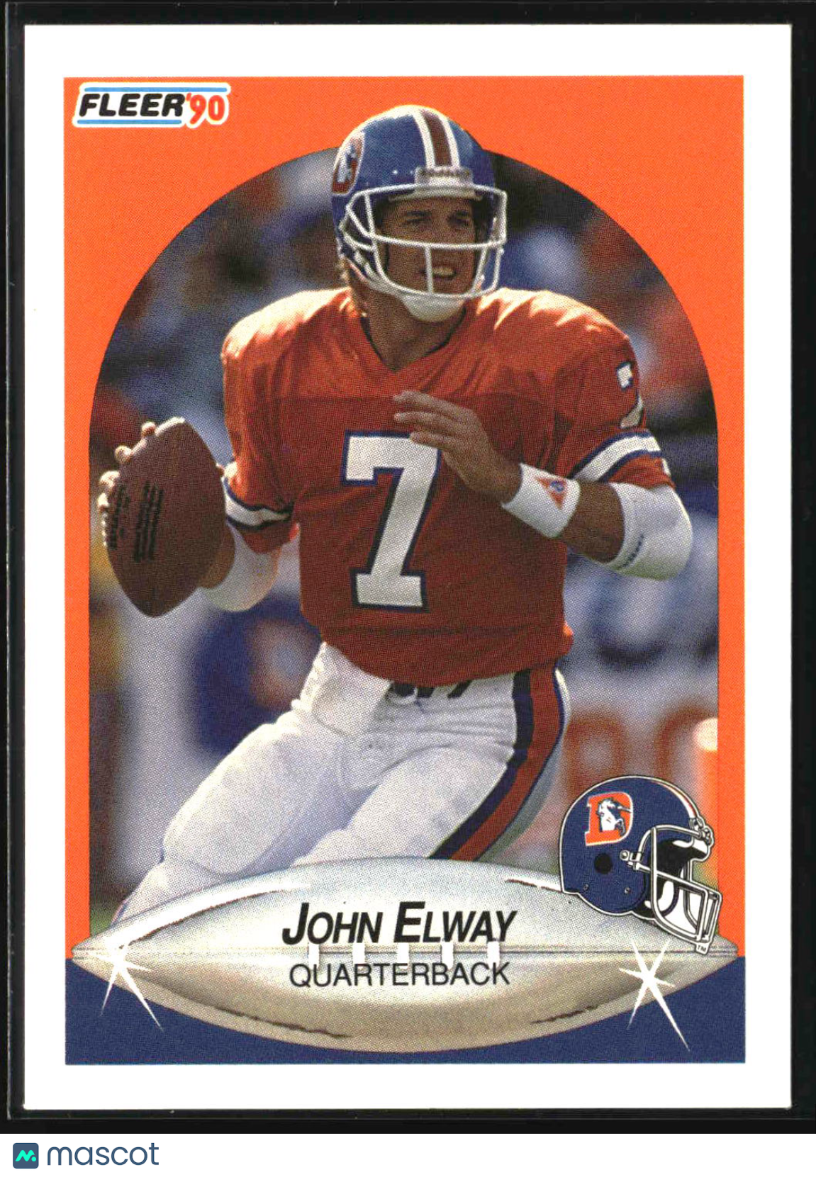 John Elway 1990 Fleer Lower right star of AFC logo aligned with blue #21