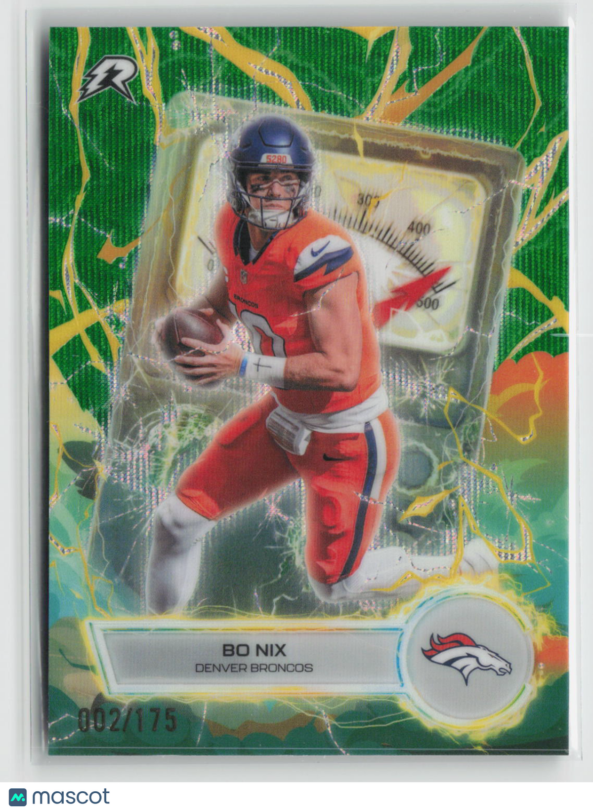 Bo Nix 2025 Topps Resurgence Voltaic Green Surge Refractor #VT-16