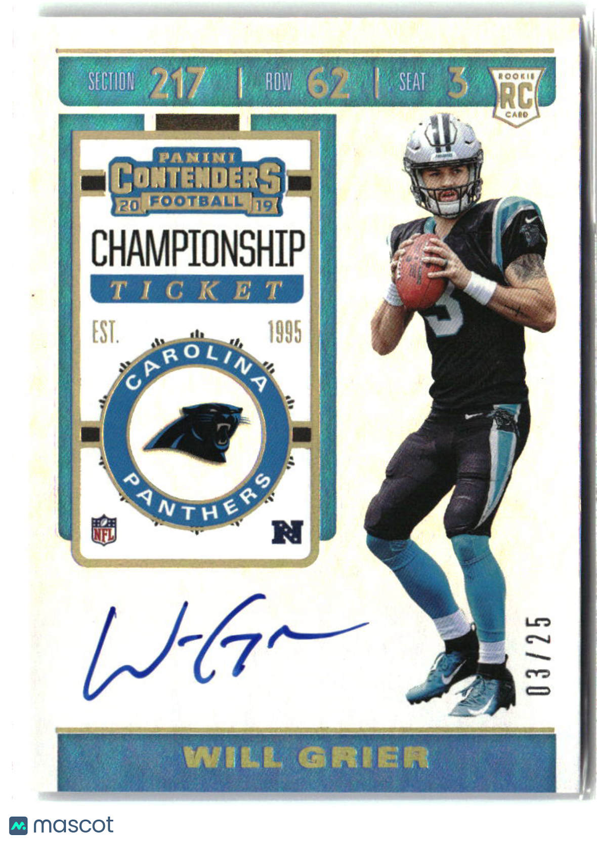 Will Grier 2019 Panini Contenders Championship Ticket #105 #/25
