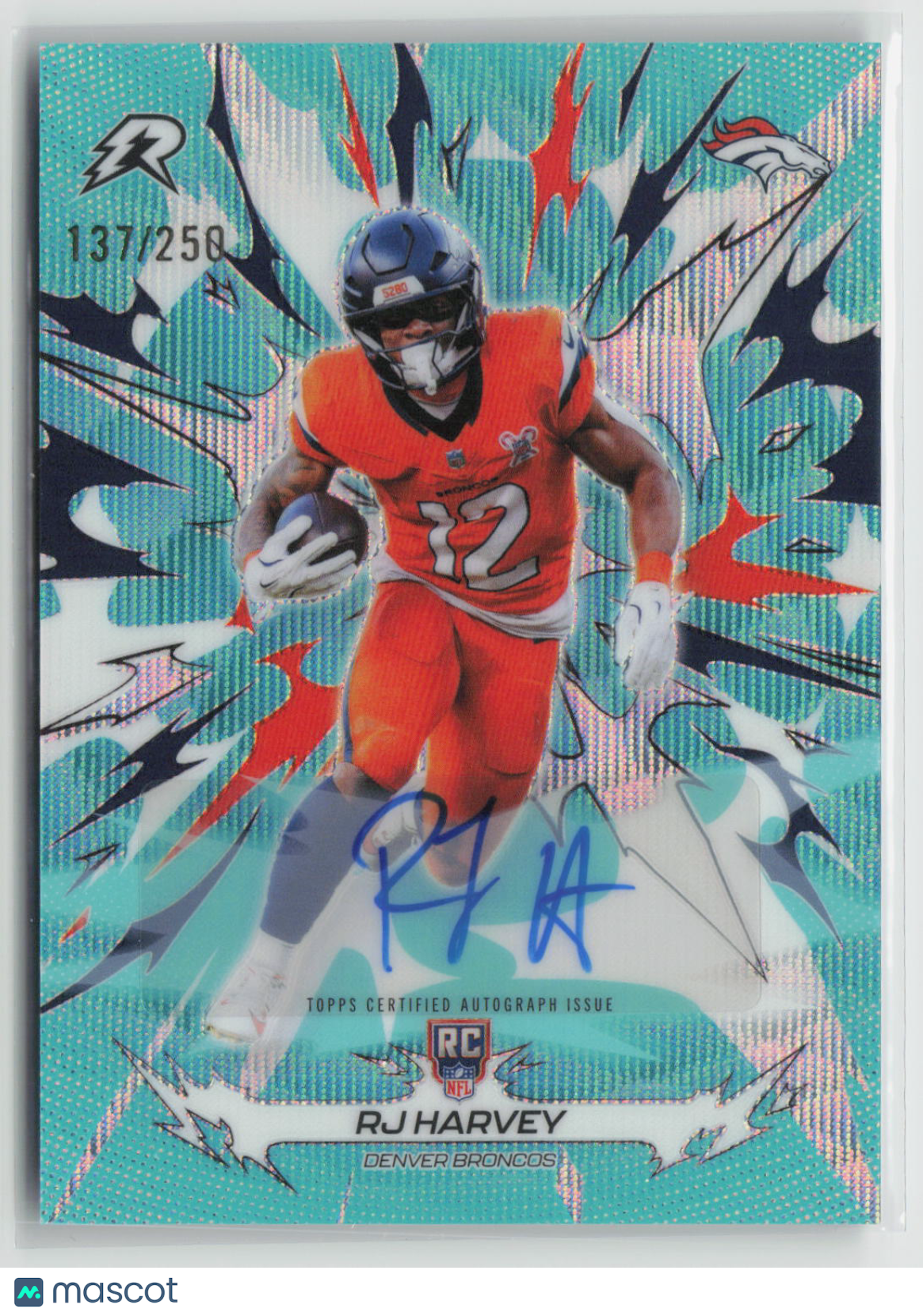 RJ Harvey 2025 Topps Resurgence Signatures Aqua Surge Refractor #128