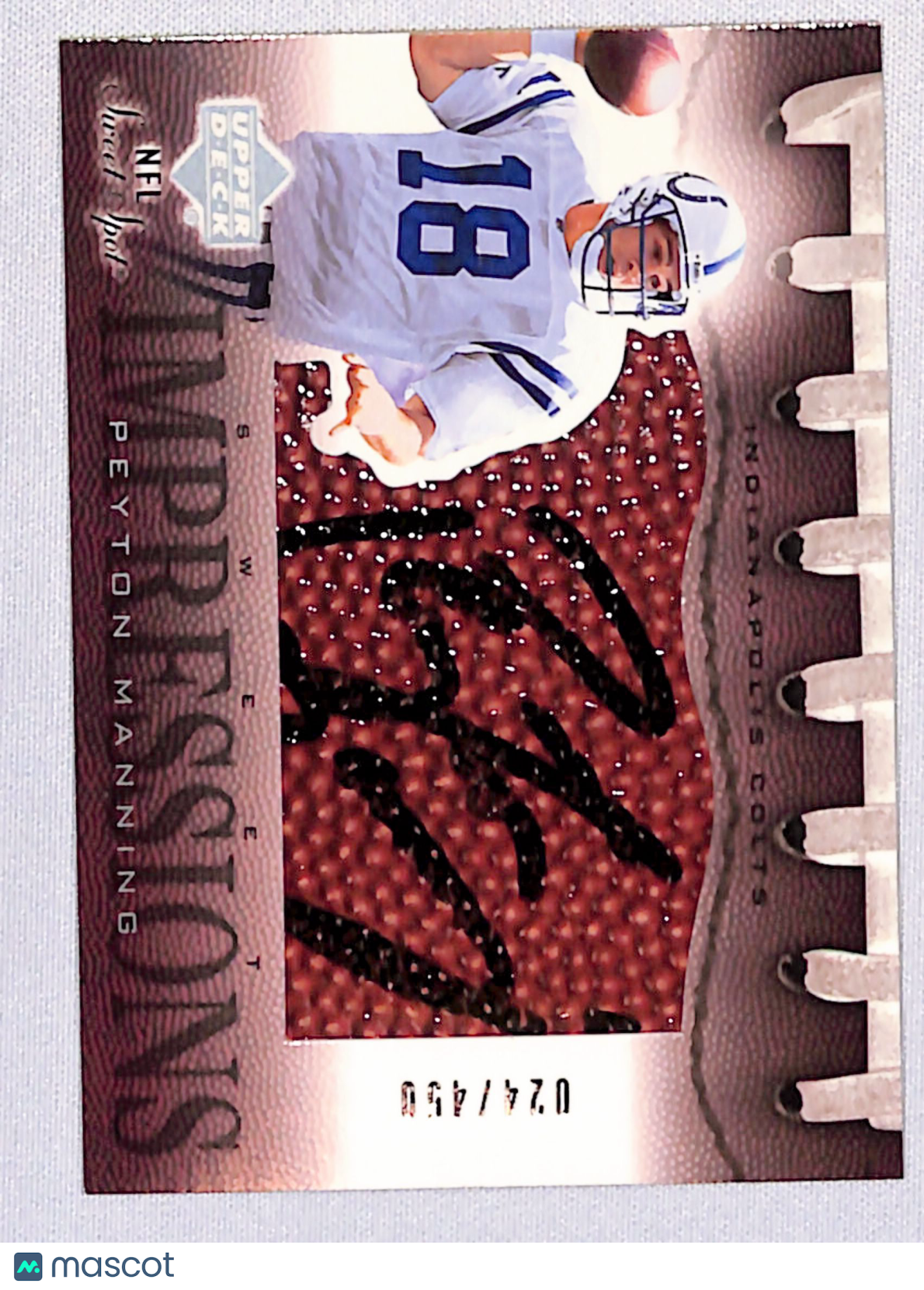 Peyton Manning 2002 Upper Deck Sweet Spot Sweet Impressions Auto #SI-PM3 24/450